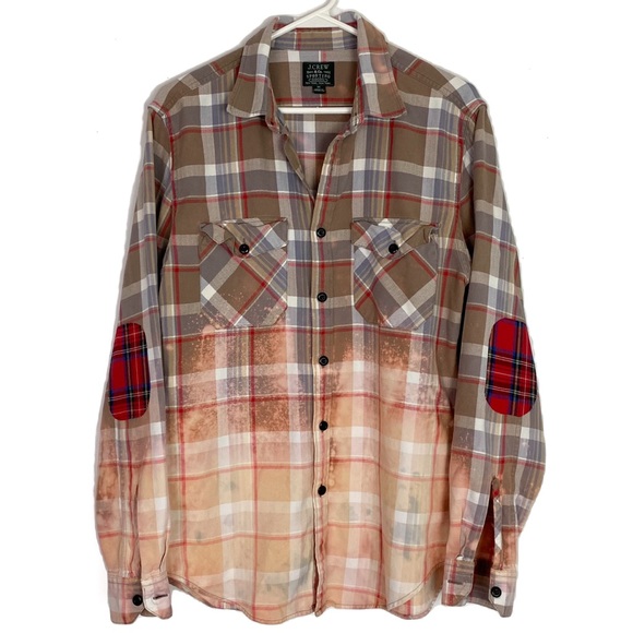 Hand Crafted Other - Upcycled Ombré Custom Bleached Plaid Button Down Shirt Unisex Medium Long Sleeve